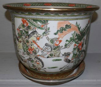 Painted Porcelain Oriental Jardiniere with Undertray