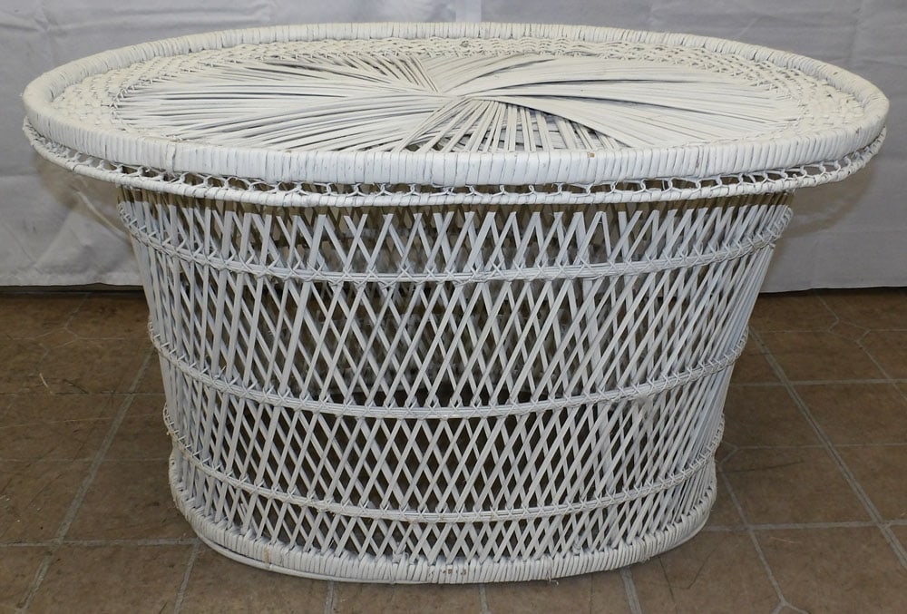 Painted Rattan Oval Tea Table: Painted Rattan Oval Tea Table . 19" H 32" W 22" D