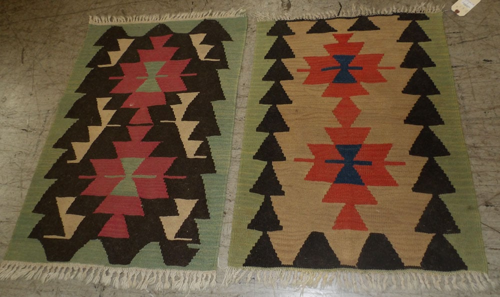 (2) 2' x 2' 8" Kilim Rugs: (2) 2' x 2' 8" Kilim Rugs .