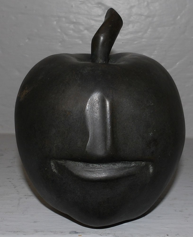 Bronze Apple with Face Attributed to Maitland Smith: Bronze Apple with Face Attributed to Maitland Smith . 5 1/4" H 4 3/4" Dia