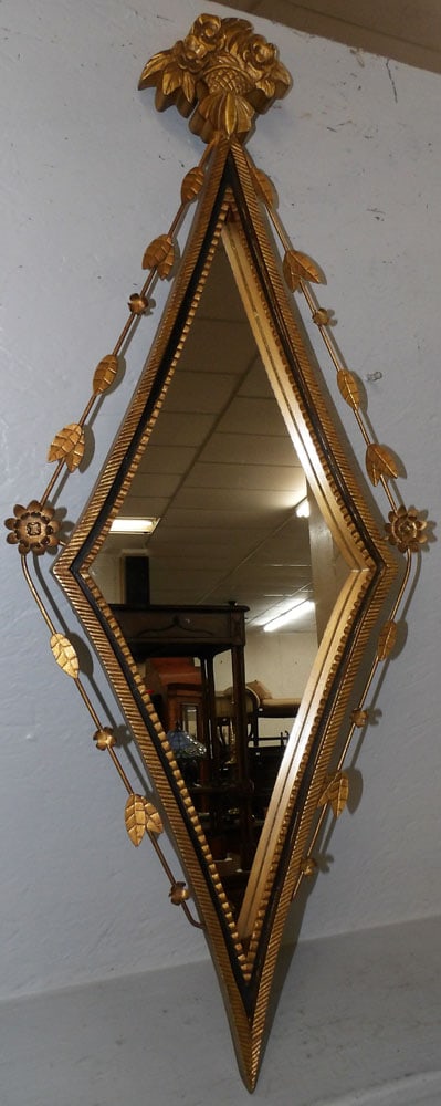Gilded Carved Wood & Metal Mirror: Gilded Carved Wood & Metal Mirror . 37 1/2" X 15 1/2"