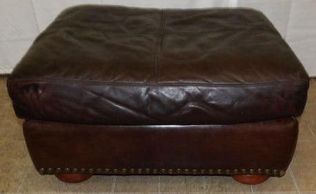 Leather Ottoman with Cherry Bun Feet