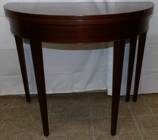 Mahogany Inlaid Demi-Lune Fold Over Top Game Table