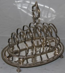 Antique English Silverplated Toast Rack with Ball & Claw Feet