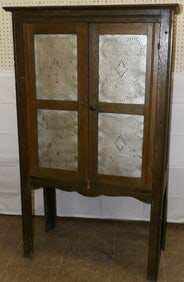 Antique Oak & Punch Tin Panel Pie Safe