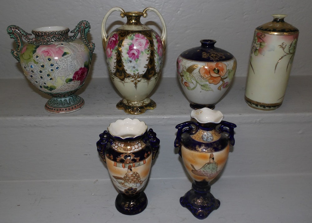 Lot of Hand Painted Nippon Porcelain Vases (1 of 7)
