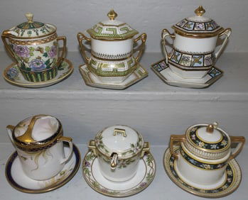 Lot of Hand Painted Nippon Condiment Dishes, (Three with Ladles)