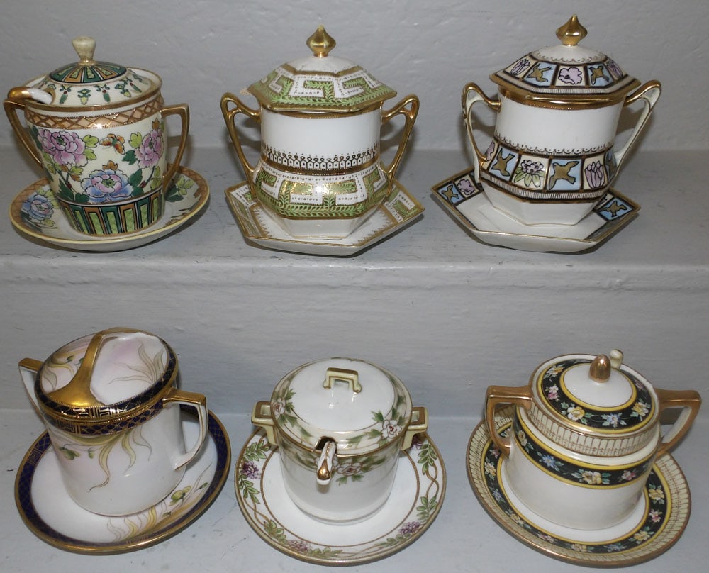 Lot of Hand Painted Nippon Condiment Dishes, (Three with Ladles) (1 of 4)