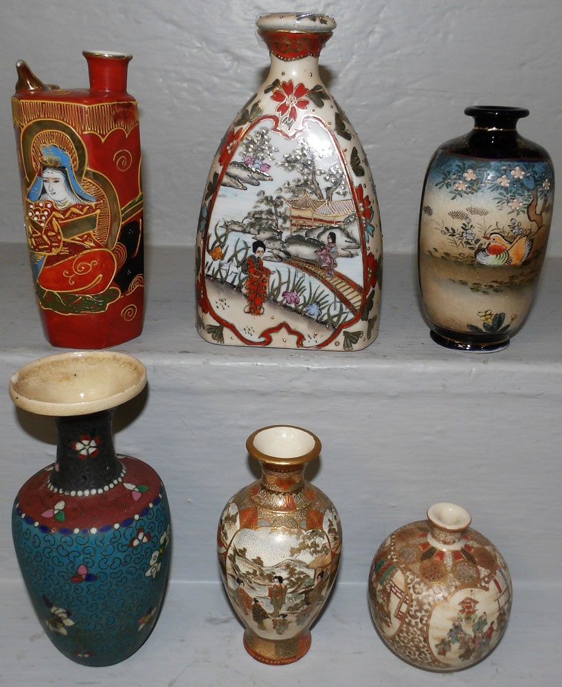 Lot of Oriental Porcelain Vases & Nippon Decanter: Lot of Oriental Porcelain Vases & Nippon Decanter. Up To 6 3/4" H 4 1/4" W