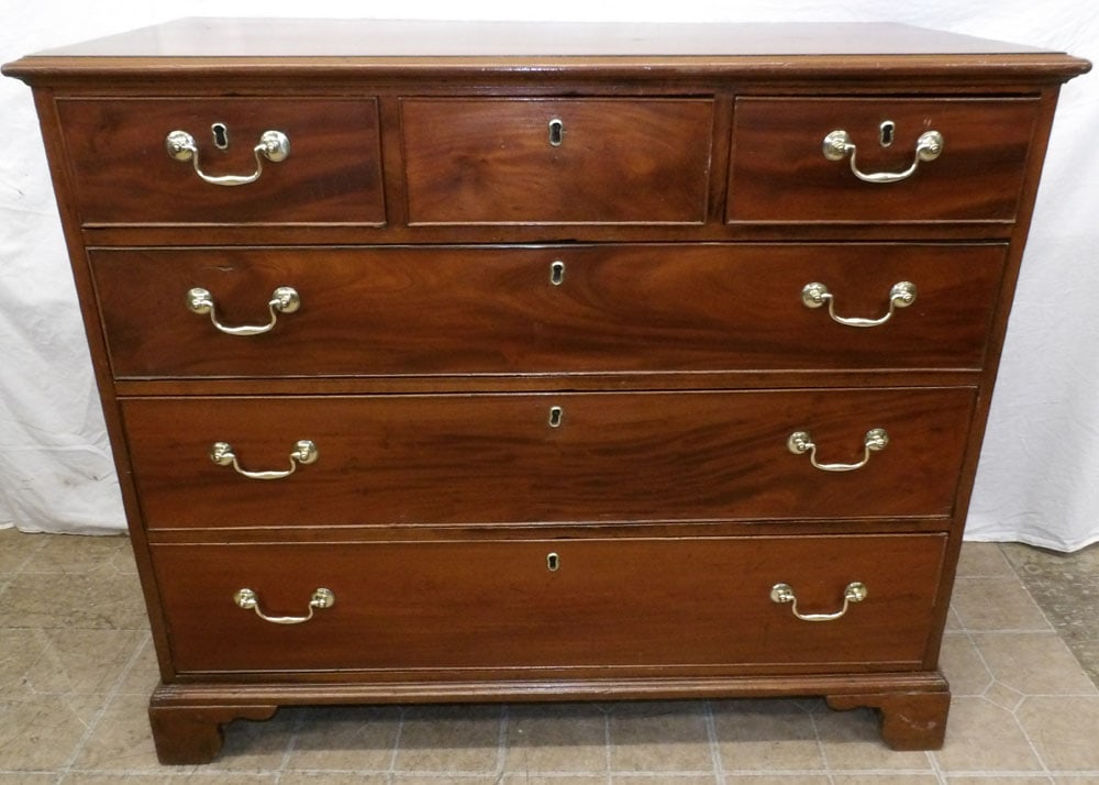 19th Century Mahogany Three Over Three Drawer Chest: 19th Century Mahogany Three Over Three Drawer Chest . 37" H 43 3/4" W 21 1/4" D
