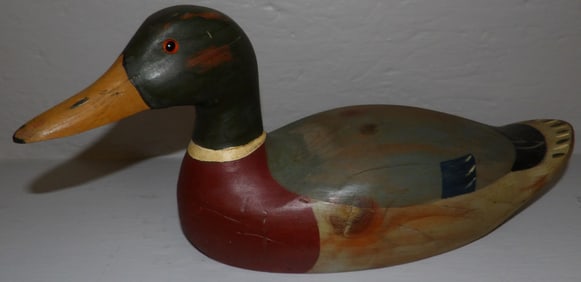 Painted Carved Pine Mallard Decoy Artist Signed & Dated