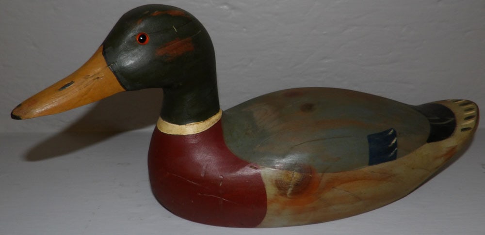 Painted Carved Pine Mallard Decoy Artist Signed & Dated (1 of 4)
