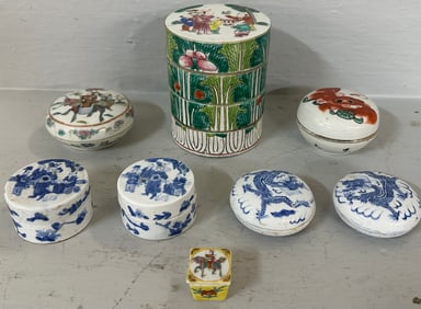 Lot of Antique Porcelain Oriental Boxes and Stacking Box