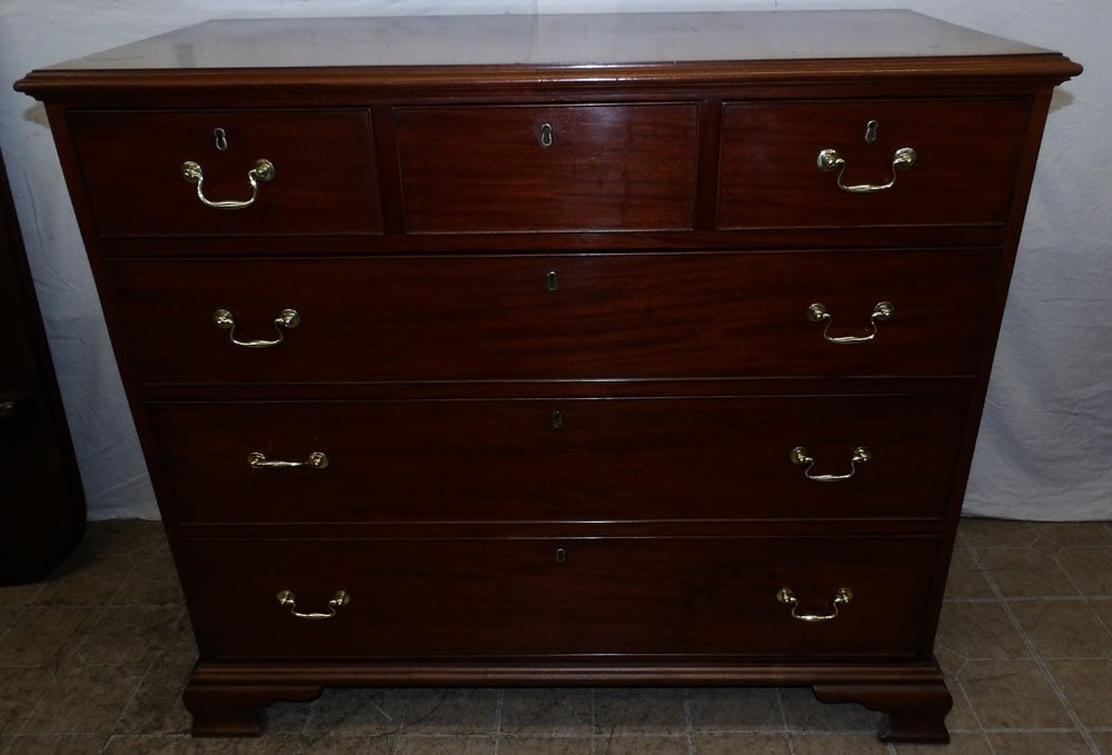 19th Century Mahogany Three Over Three Drawer Chest: 19th Century Mahogany Three Over Three Drawer Chest. 39 1/2” H 45” W 22” D