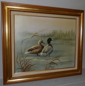 Framed Oil on Canvas of Ducks