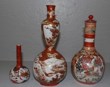 Three Antique Oriental Paint Decorated Bottles