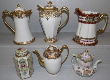 Lot of Hand Painted Nippon Chocolate Pots & Covered Jar
