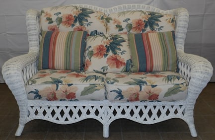 Painted Wicker Loveseat by Lane