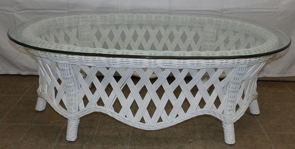 Oval Painted Wicker Glass Top Coffee Table by Lane (1 of 4)