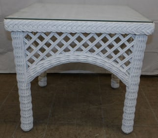 Painted Wicker Glass Top Table