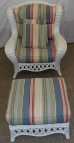 Painted Wicker Arm Chair & Ottoman by Lane