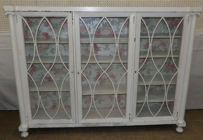 Antique Painted Wood Three Door Bookcase