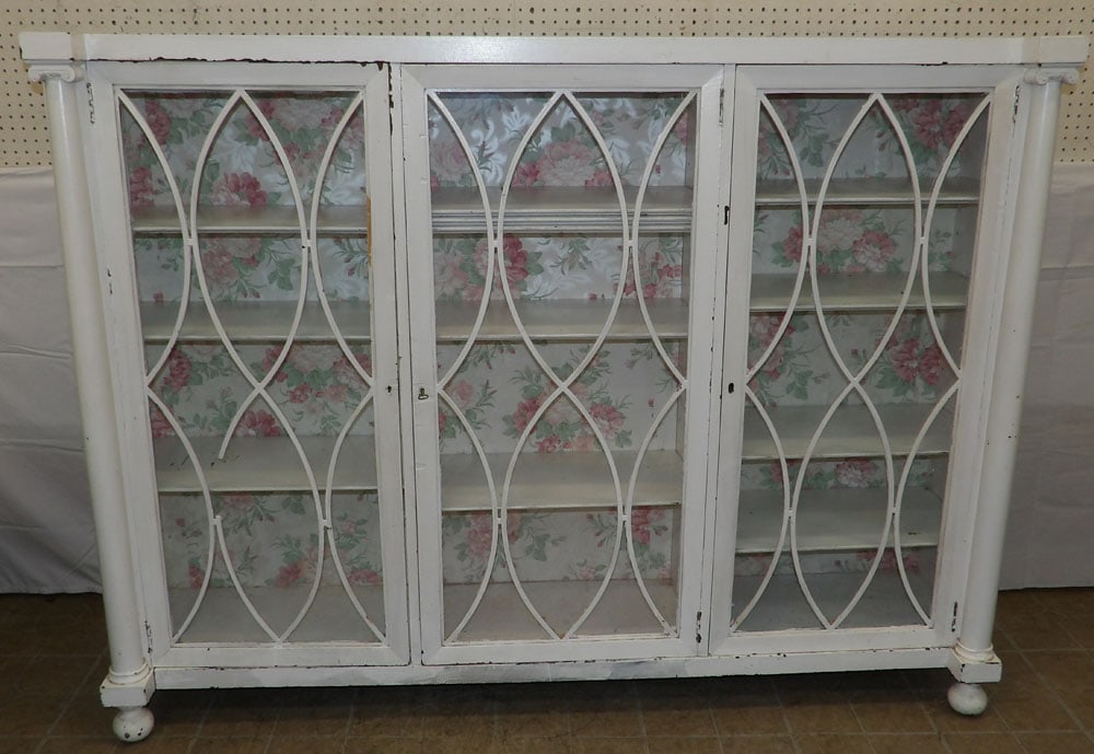 Antique Painted Wood Three Door Bookcase (1 of 6)
