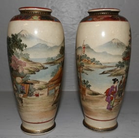 Pair of Small Antique Satsuma Porcelain Vases