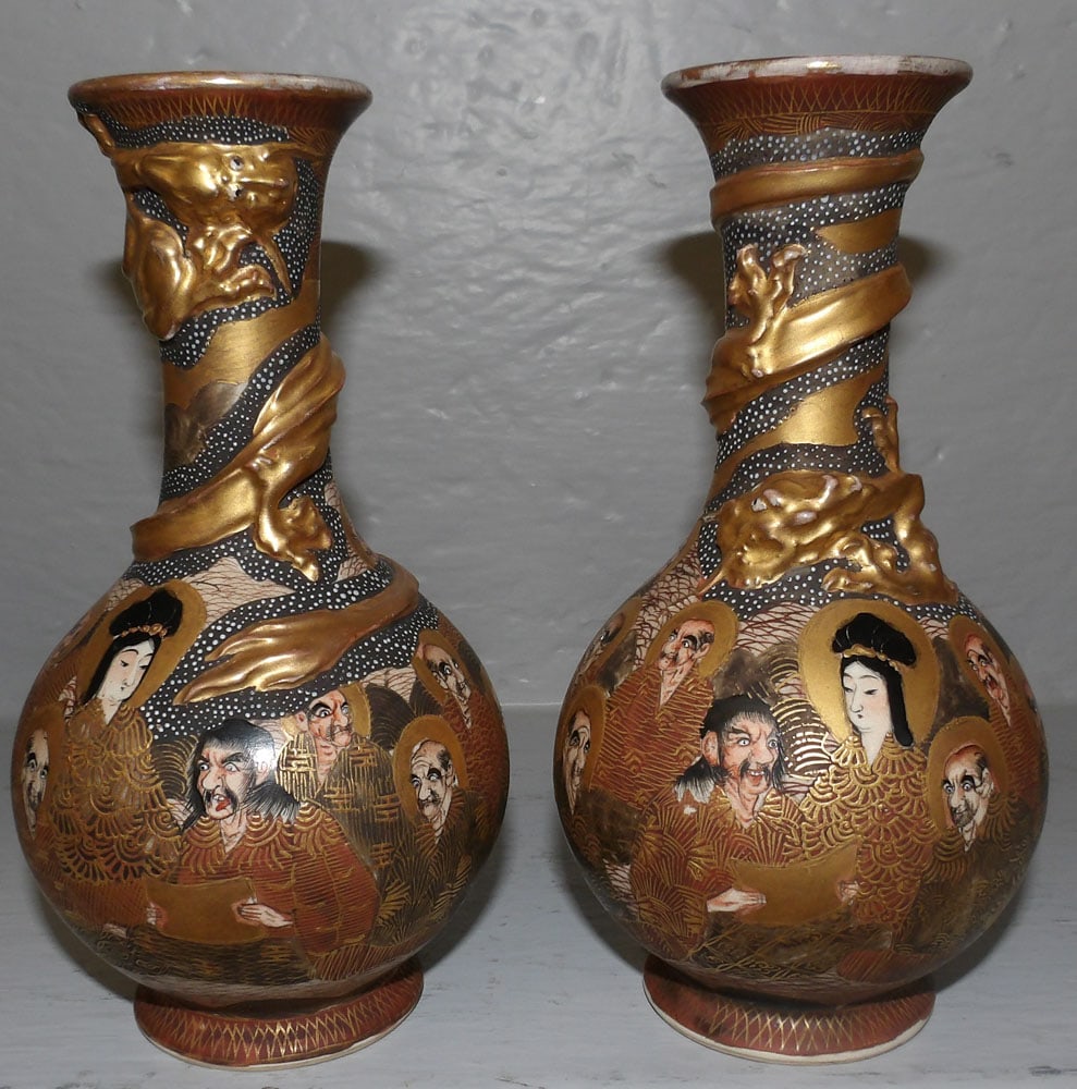 Pair of Small Antique Satsuma Porcelain Vases (1 of 3)