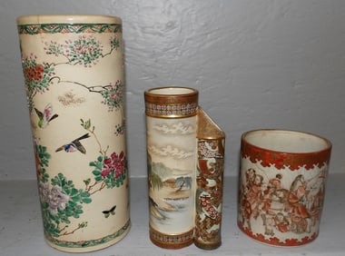 Three Antique Satsuma Porcelain Vases