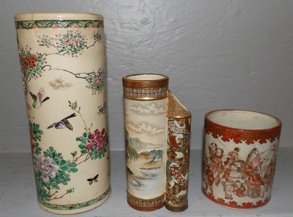Three Antique Satsuma Porcelain Vases (1 of 7)