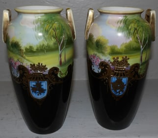 Pair of Hand Painted Nippon Porcelain Vases