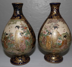 Pair of Small Antique Satsuma Porcelain Vases