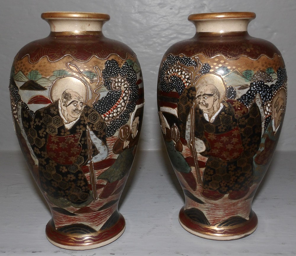 Pair of Small Antique Satsuma Porcelain Vases (1 of 3)