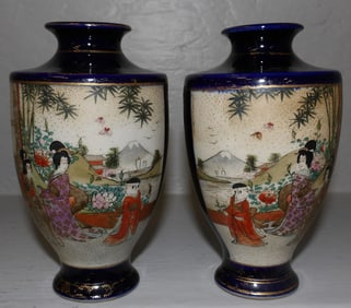 Pair of Small Antique Satsuma Porcelain Vases