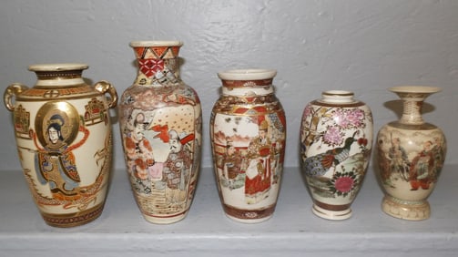 Lot of Five Small Antique Satsuma Porcelain Vases