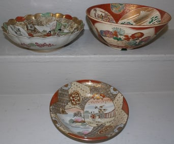 Three Oriental Paint Decorated Bowls