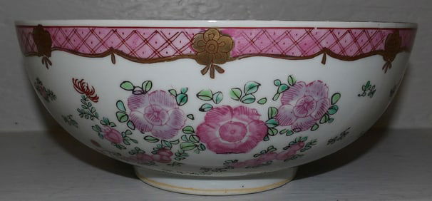 Hand Painted Floral Lowestoft Pedestal Bowl