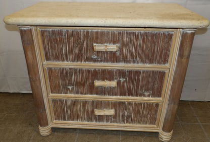 Rattan & Faux Stone Three Drawer Chest