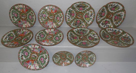 Eleven Pieces of Antique Rose Medallion Porcelain