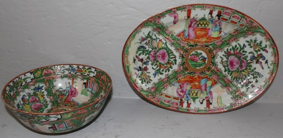 Antique Rose Medallion Bowl & Platter ( Platter Restored)