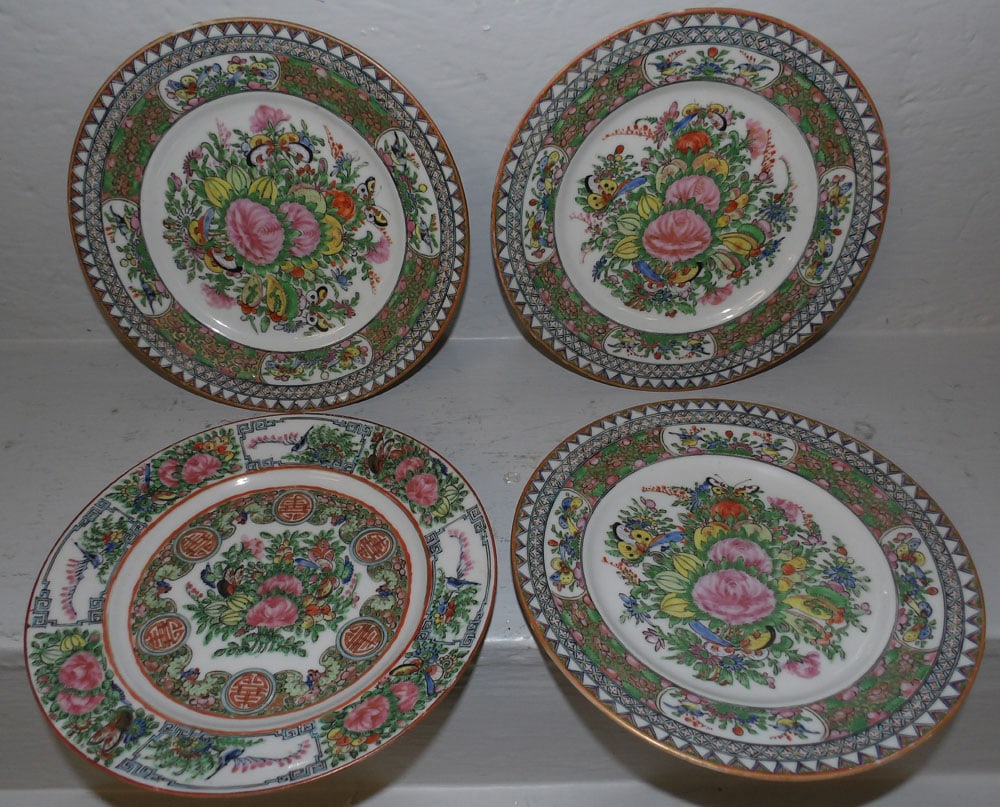 Lot Four Antique Rose Medallion Plates (1 of 3)