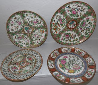 Lot Four Antique Rose Medallion Plates