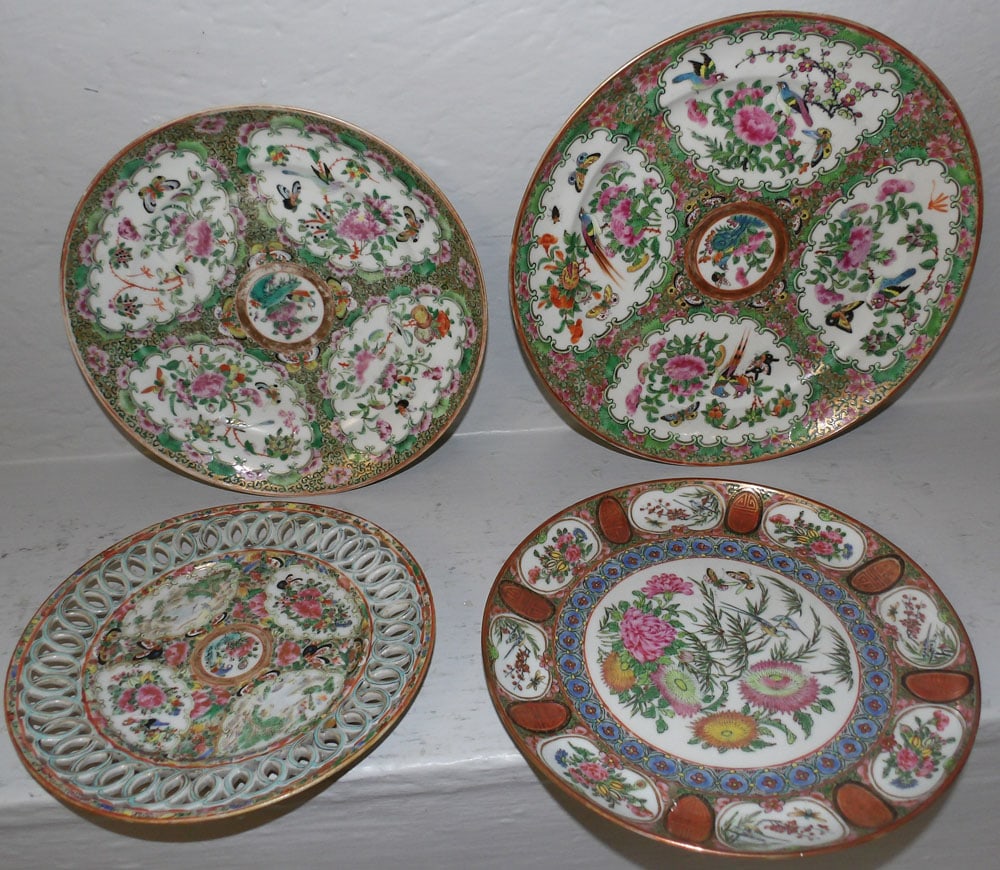 Lot Four Antique Rose Medallion Plates (1 of 3)