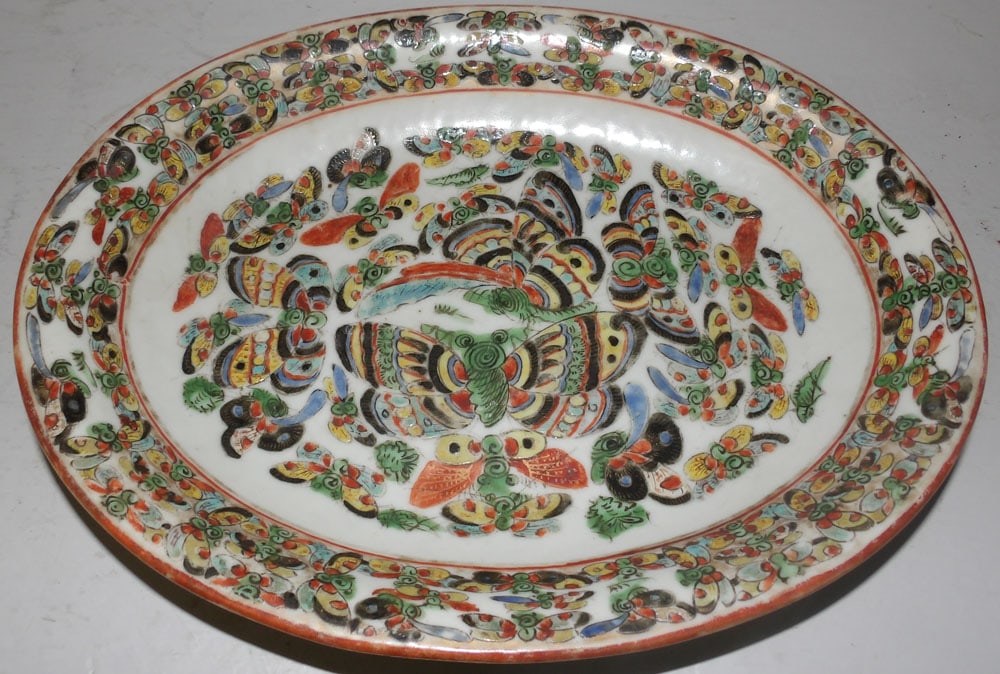 19th Century Chinese Export Black Butterfly Platter (1 of 2)