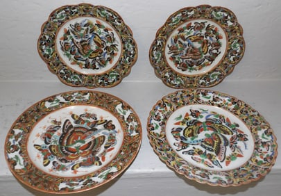 Lot Four 19th Century Chinese Export Black Butterfly Plates