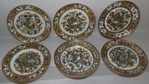 Lot Six 19th Century Chinese Export Black Butterfly Plates