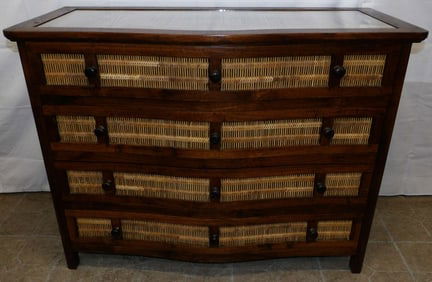 Teak Wood & Rattan Four Drawer Chest