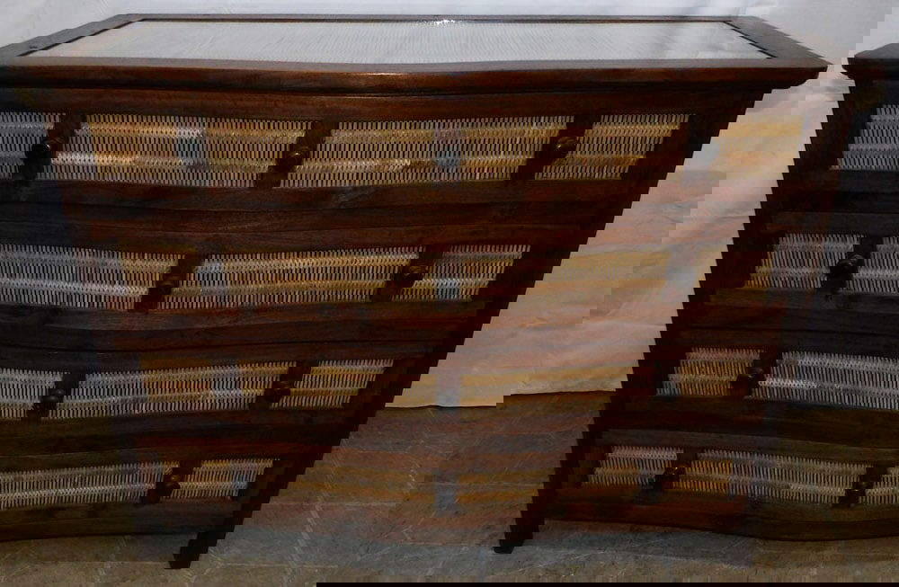 Teak Wood & Rattan Four Drawer Chest: Teak Wood & Rattan Four Drawer Chest. 31 1/2" H 41 1/4" W 19 1/2" D