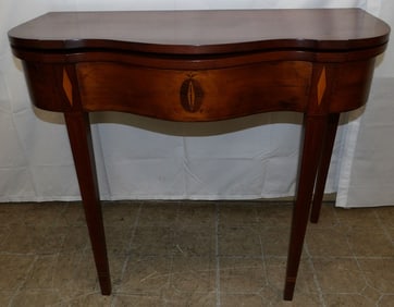 19th Century Inlaid Cherry Serpentine Front Fold Over Top Game Table